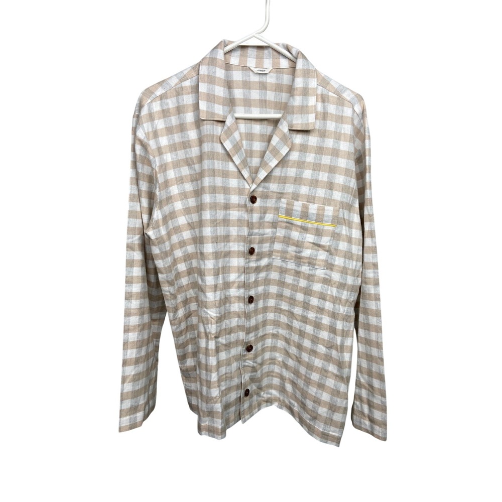Eberjey Pajama Top Button Down Long Sleeve Plaid Sleep Shirt Relaxed Fit Flannel